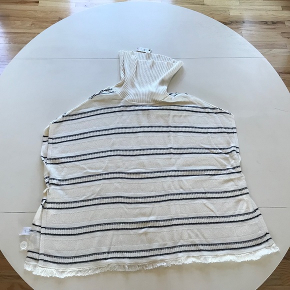 NWT TALBOTS COWL NECK SWEATER STRIPE PONCHO - Picture 11 of 13